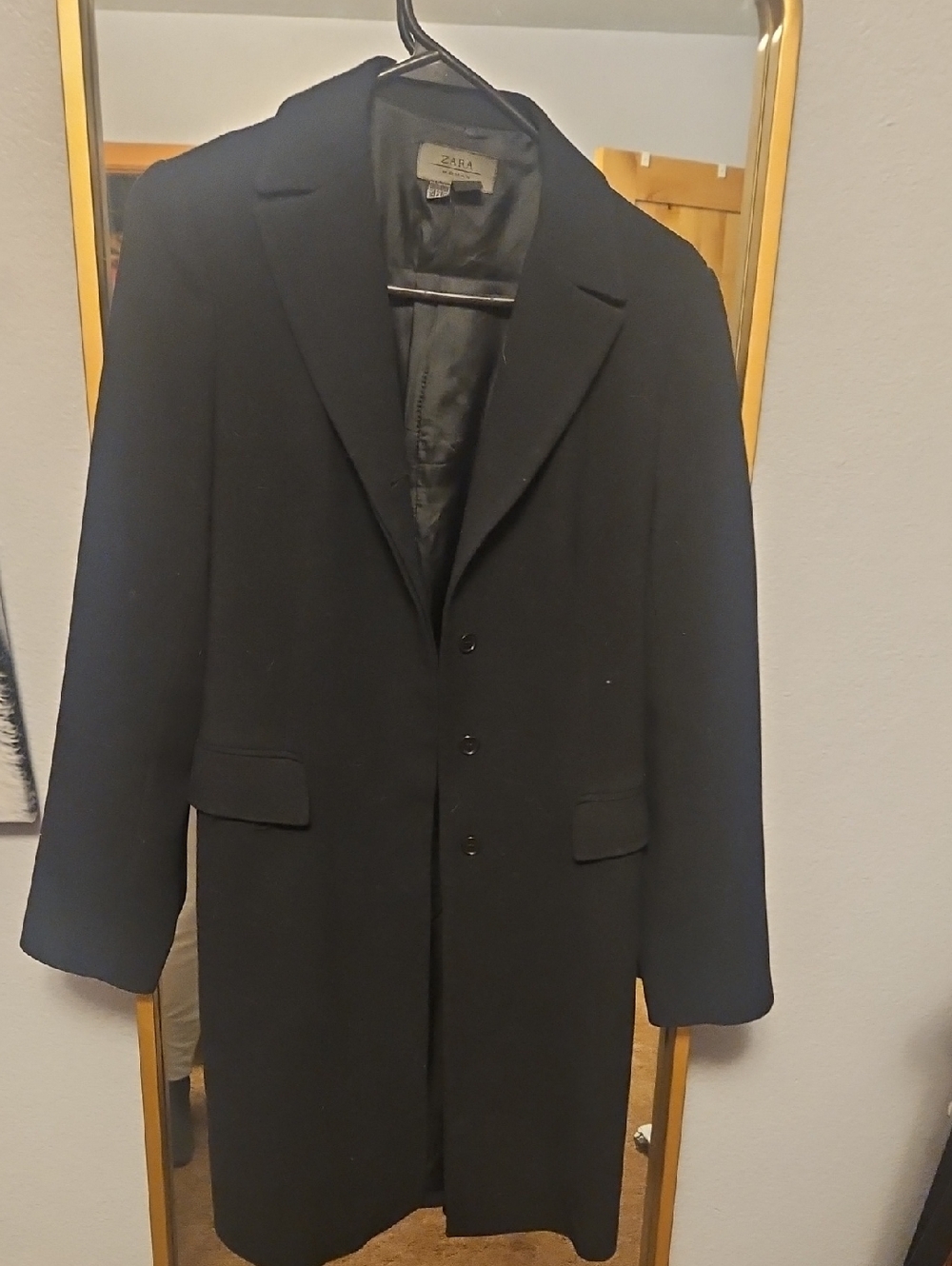 Zara Black Single-Breasted Wool Coat